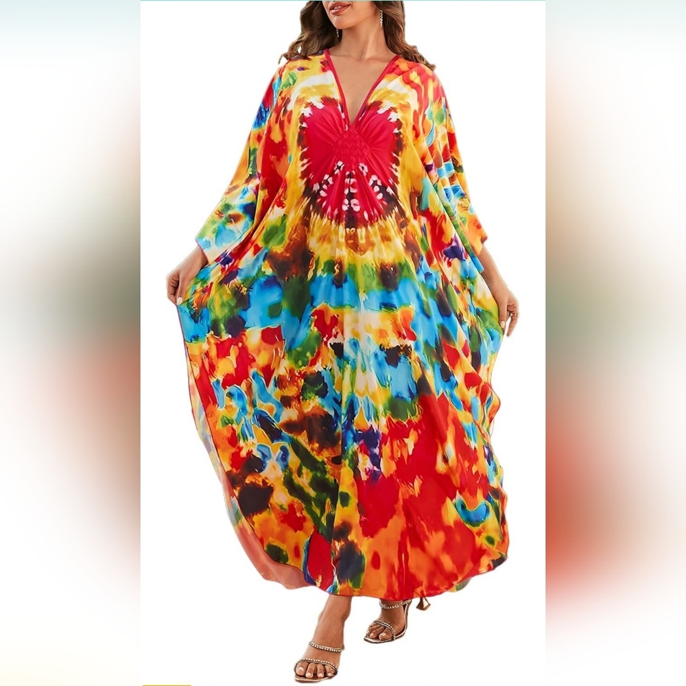Vibrant Multicolor Tie-Dye Kaftan